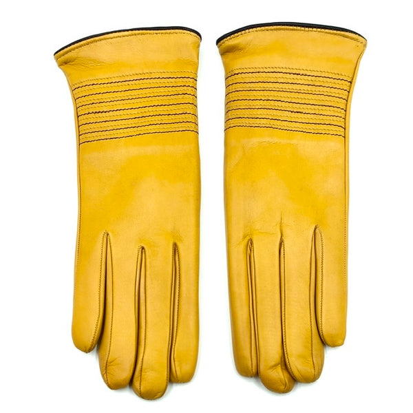 Cashmere lined leather gloves - Yellow