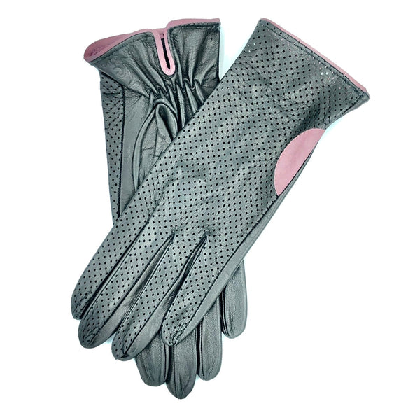 Unlined leather gloves - Black/Pink