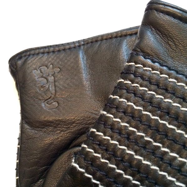 Cashmere lined leather gloves - Black (cream stitches)