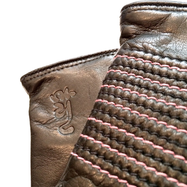 Cashmere lined leather gloves - Black (pink stitches)