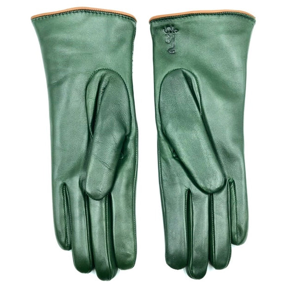 Cashmere lined leather gloves - racing Green