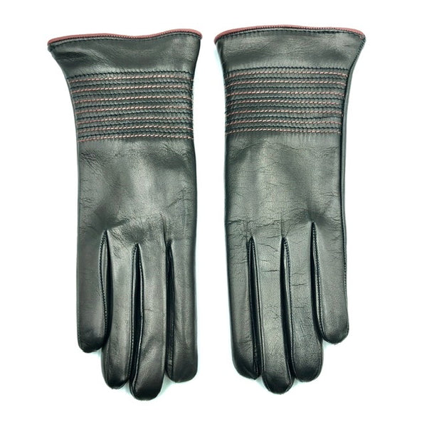 Cashmere lined leather gloves - Black/Pink