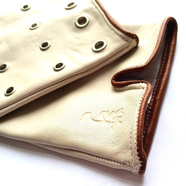 Silk lined leather gloves - Cream