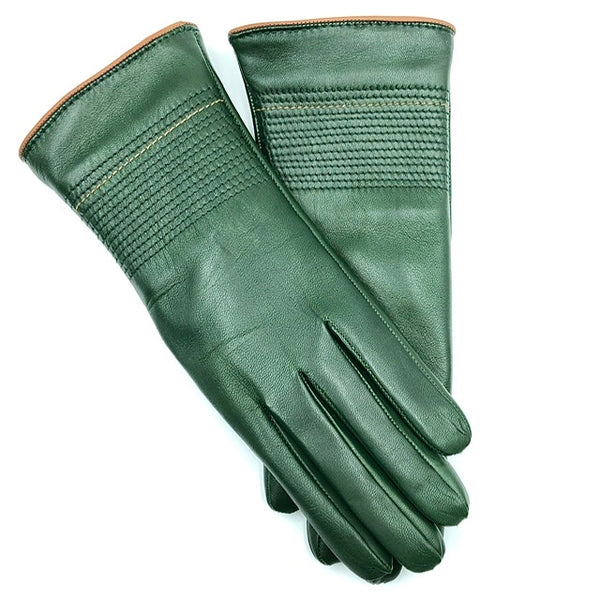 Cashmere lined leather gloves - racing Green