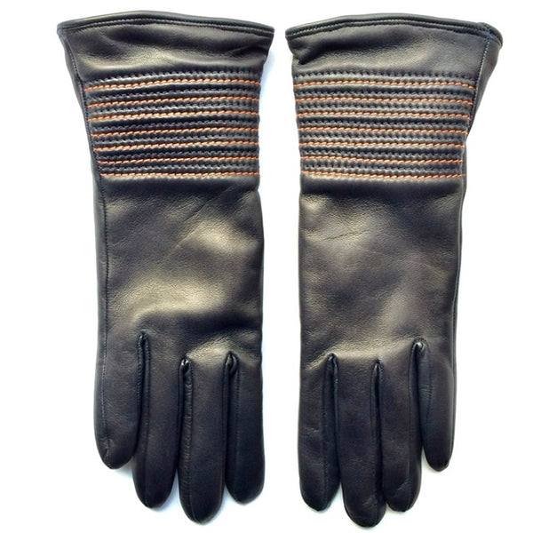 Cashmere lined leather gloves - Navy